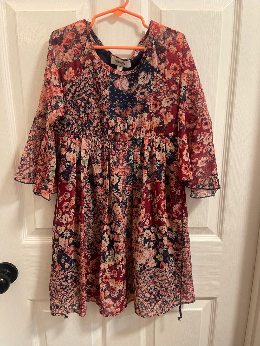 Speechless Kids Navy Floral Sundress with Pink Accents